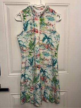 Sigrid Olsen Golf Tennis Dress Tropical Print Preppy Y2K Hem Size Small
